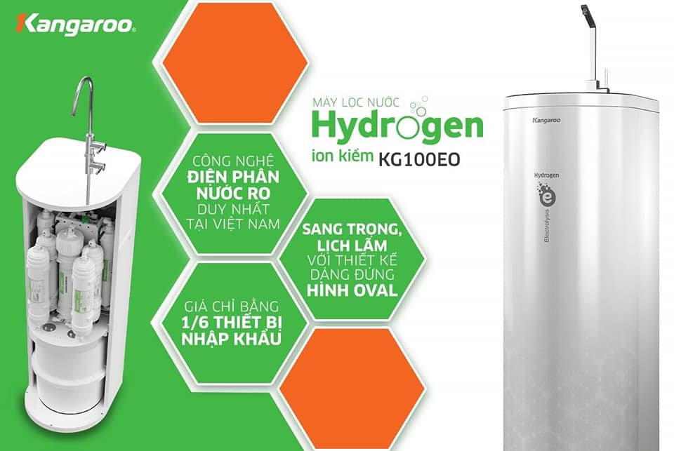 Máy lọc nước Hydrogen ion kiềm KG100EO sử dụng công nghệ điện phân nước RO độc quyền