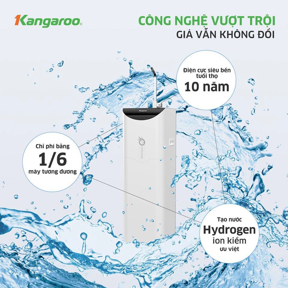 Máy lọc nước Hydrogen ion kiềm KG100ES sử dụng công nghệ điện phân nước RO độc quyền