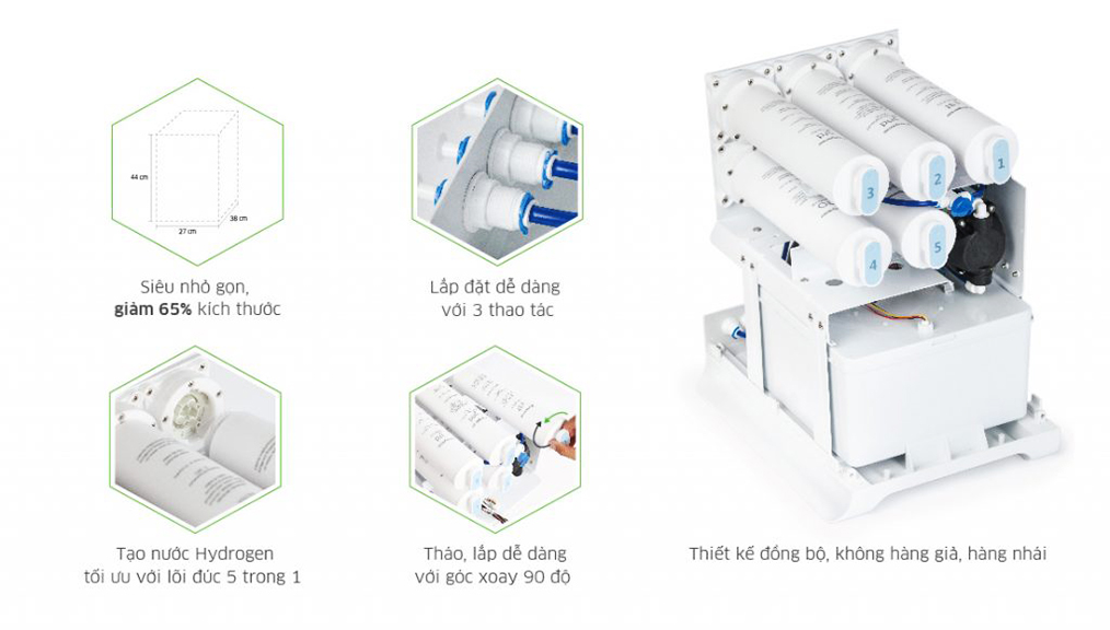 Máy lọc Hydrogen ion kiềm KG100EED có hệ thống kết nối nhanh đồng bộ và lắp đặt 3 bước