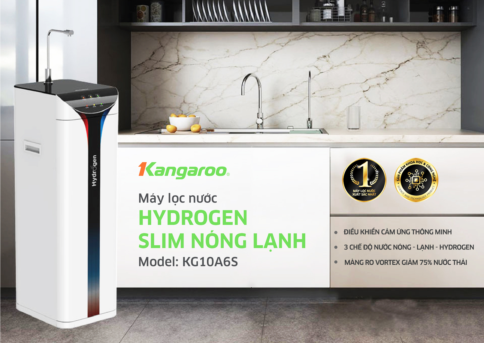 Kangaroo Hydrogen SLIM KG10A6S có thiết kế dáng đứng và kết cấu tinh gọn