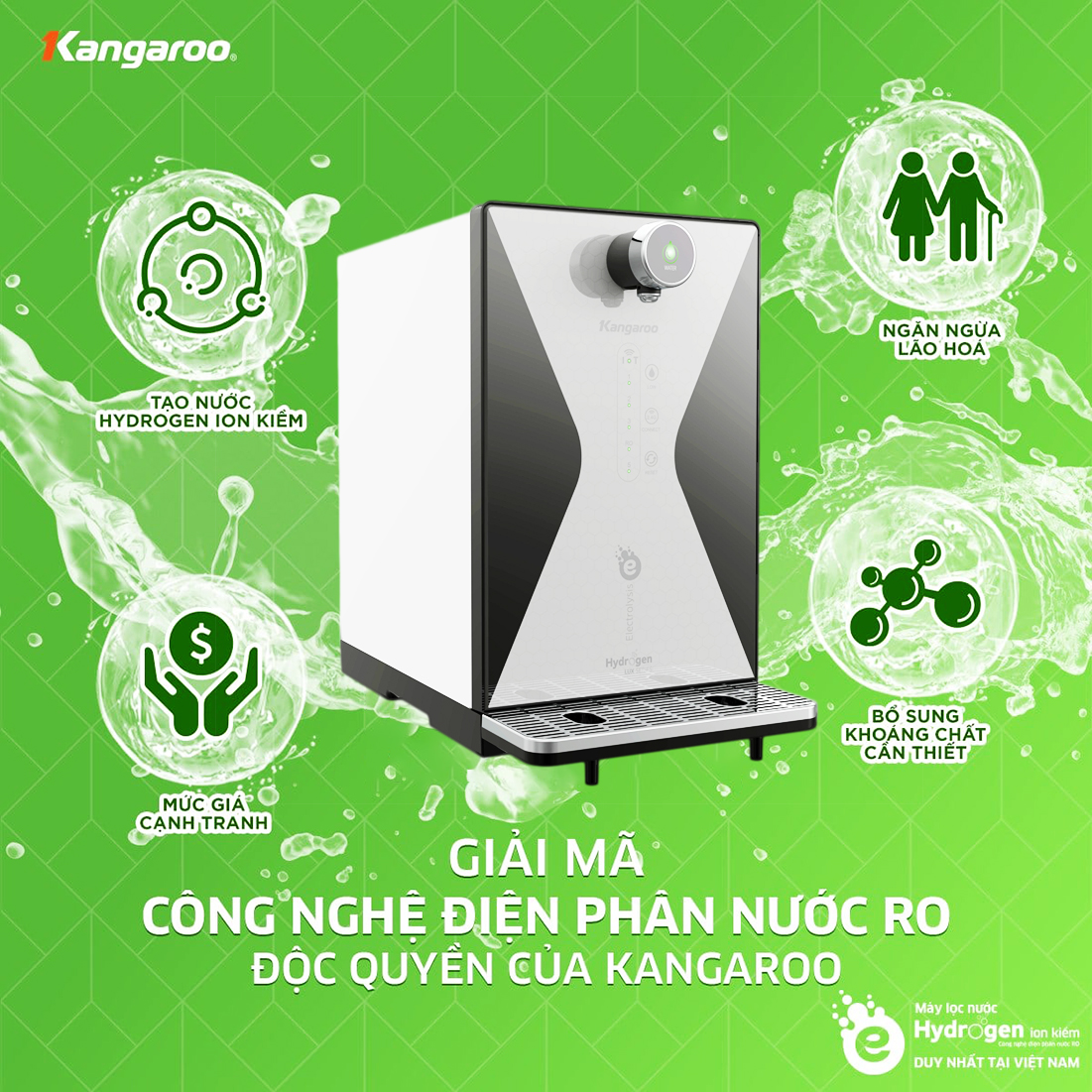 Nguồn nước ion kiềm tạo ra từ máy Kangaroo được coi là nước sống