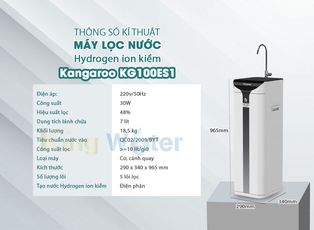 Thông số kĩ thuật máy lọc nước Hydrogen ion kiềm KG100ES1