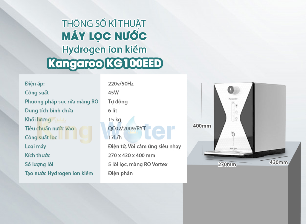 Thông số kĩ thuật máy lọc nước Hydrogen ion kiềm KG100EED