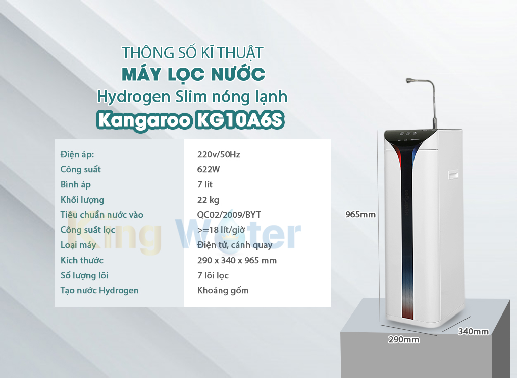 Thông số kĩ thuật máy lọc nước Kangaroo Hydrogen SLIM nóng lạnh KG10A6S