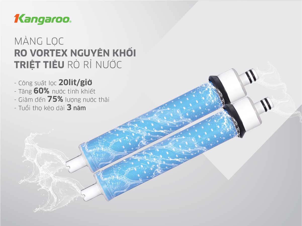 Máy lọc Kangaroo Kg10a7s với màng lọc RO Vortex nguyên khối triệt tiêu rò rỉ nước